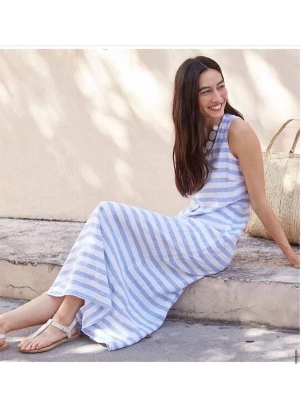 J.Jill Striped Love Linen Maxi Tank Dress. Size Medium - Picture 6 of 9